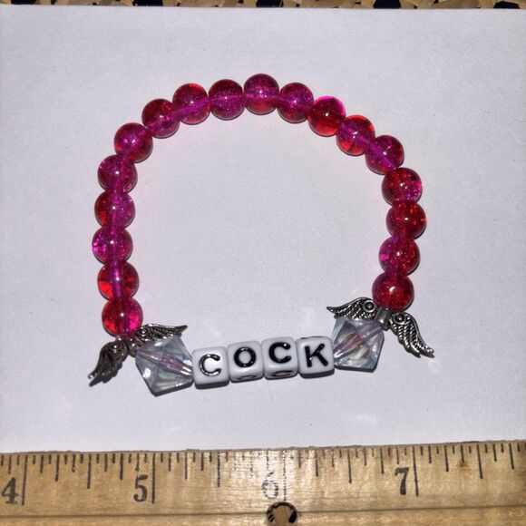 Multicolor “C*ck” Bracelet Adult Humor Beaded Handmade Naughty Accessories - Picture 2 of 3